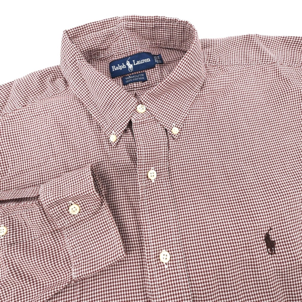 Ralph‎ Lauren Yarmouth Check Button Down Burgundy Long Sleeve Mens 17 34 XL